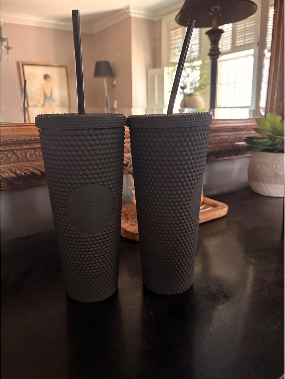 Starbucks Black Matte Studded Cold Cup Tumbler with Straw Set of 2